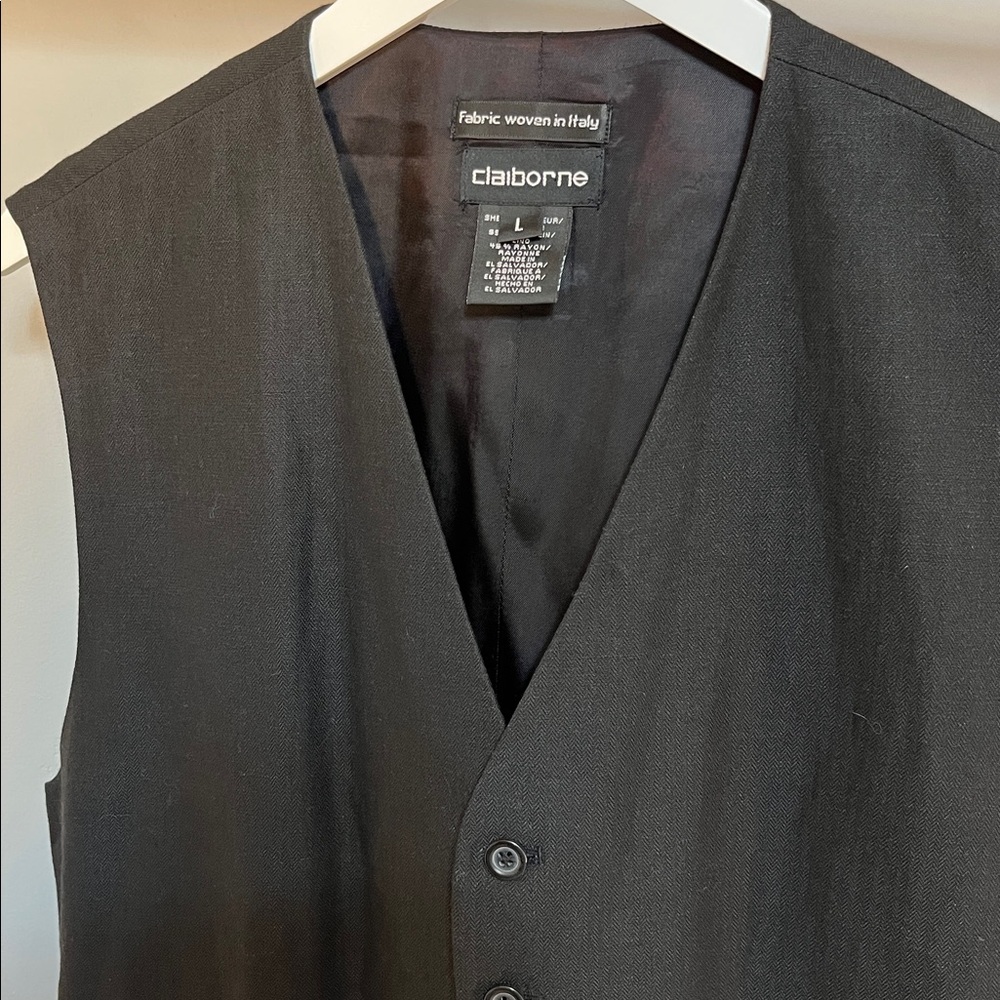 Claiborne Linen Blend Charcoal Black Men's Vest - Picture 7 of 12